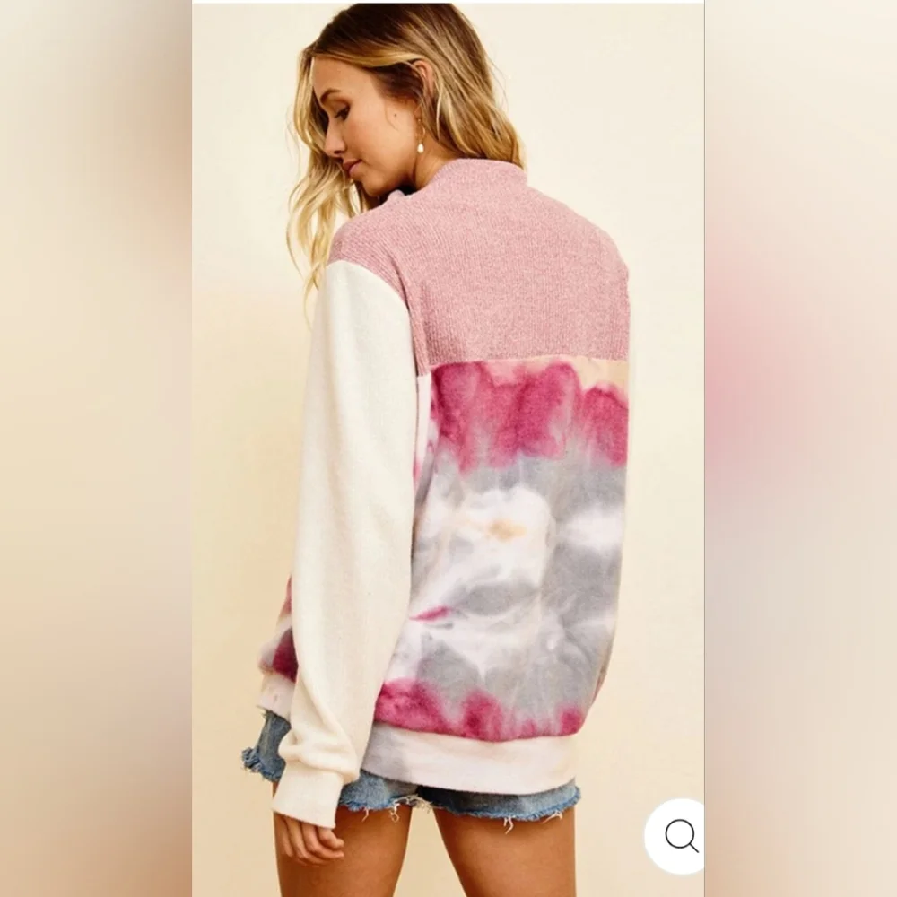 New Pink Tie Dye Sherpa Sweater - Picture 3 of 4